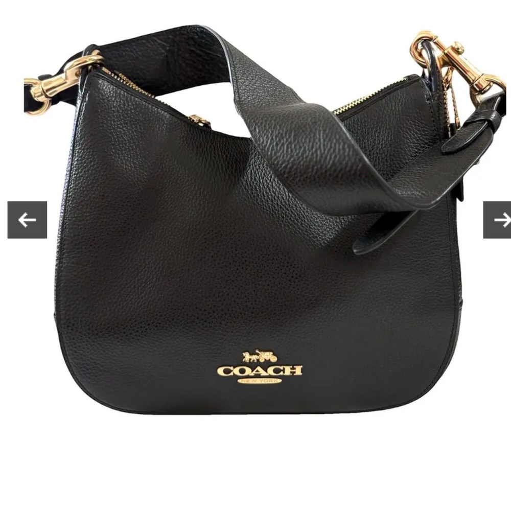 Coach Black Leather Shoulder Bag with Gold Accents